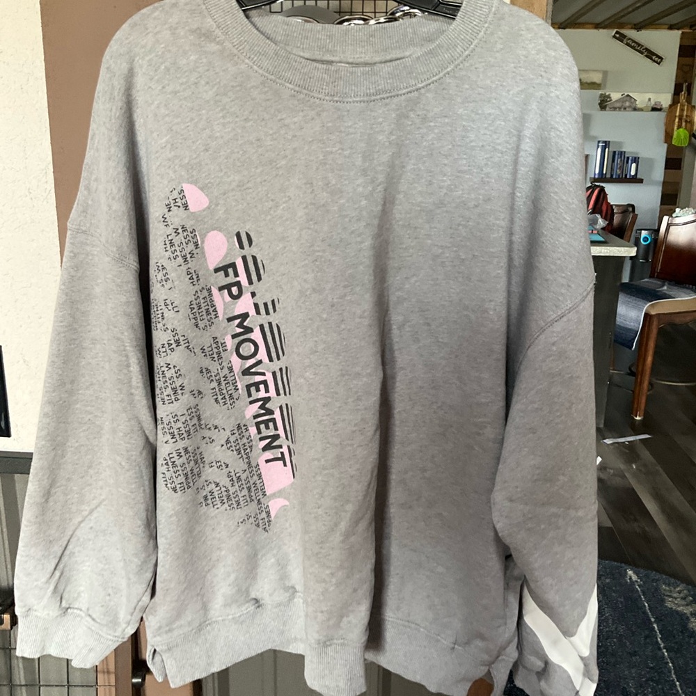 FP Movement Gray Crewneck Sweatshirt with Pink Graphic